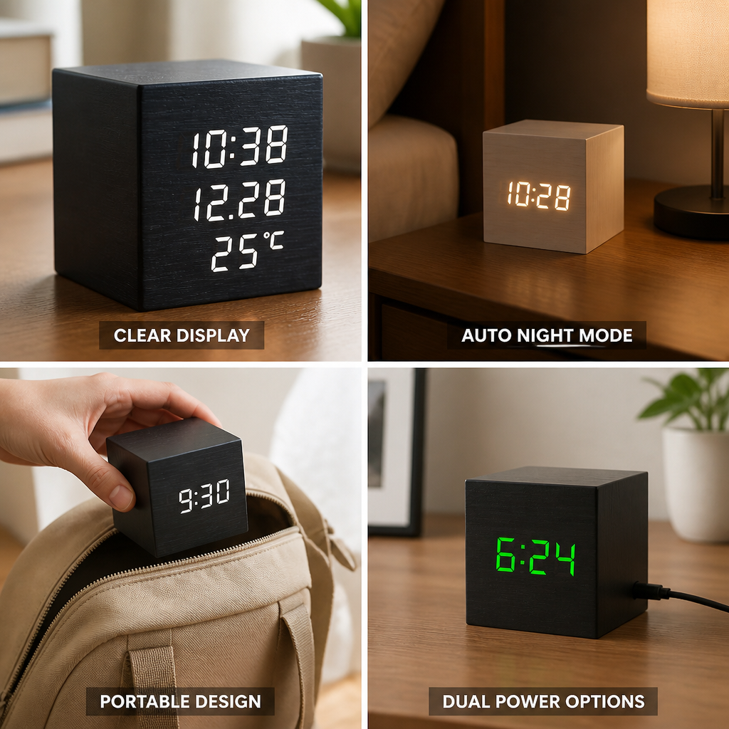 Alarm Clock LED Display Time Date & Temperature