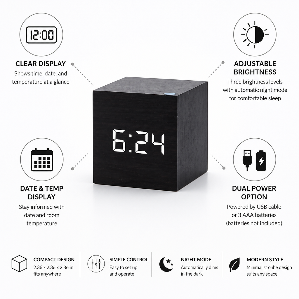Alarm Clock LED Display Time Date & Temperature