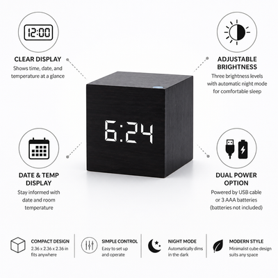 Alarm Clock LED Display Time Date & Temperature