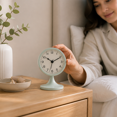 Alarm Clock Silent Quartz Metal Body & Backlight