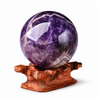 Amethyst Sphere Genuine Hand-Polished Wooden Stand Included