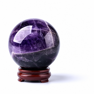 Amethyst Sphere Genuine Hand-Polished Wooden Stand Included