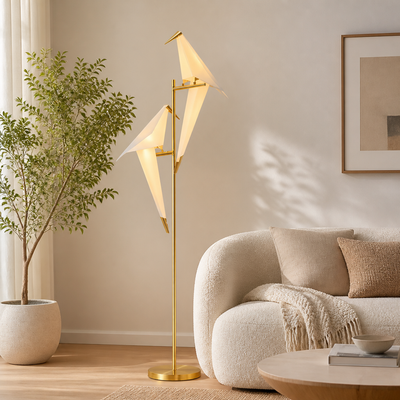 Art-Deco Gold LED Origami Bird Floor Lamp