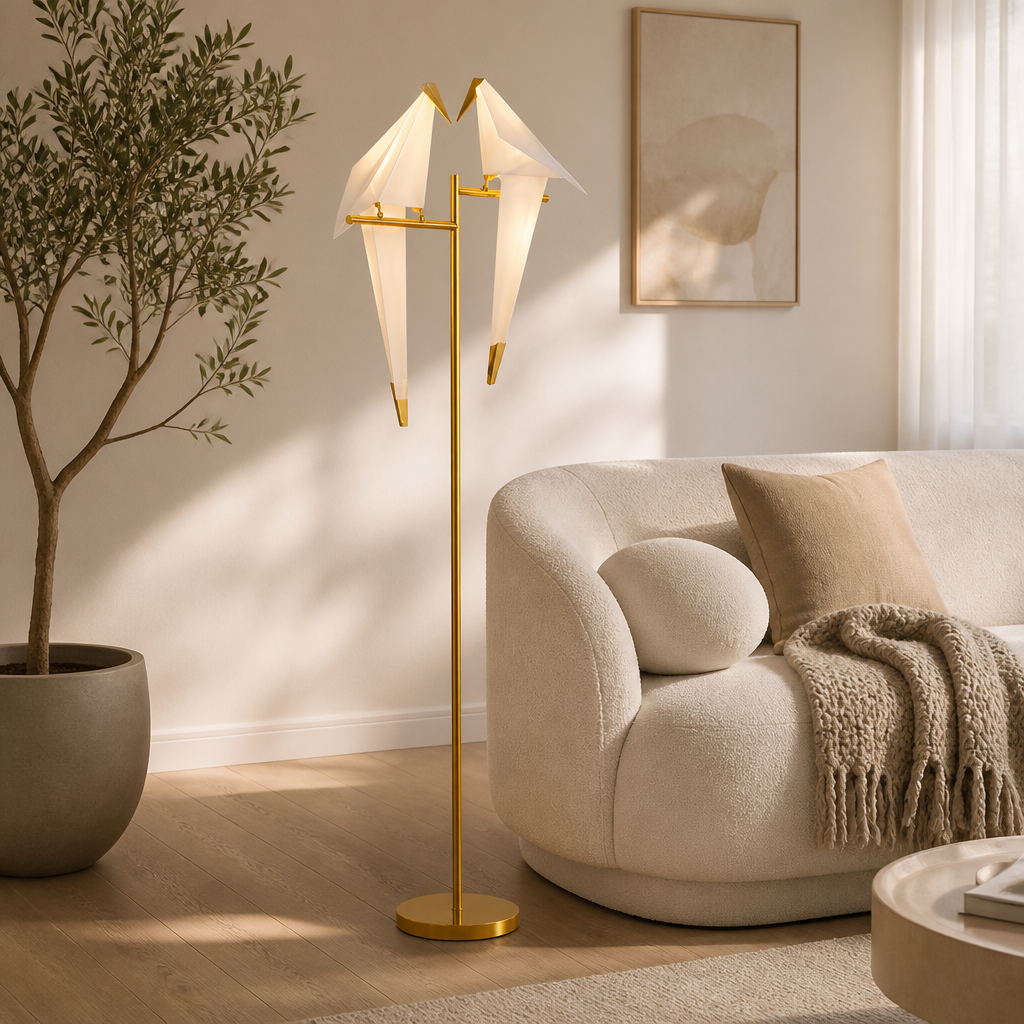 Art-Deco Gold LED Origami Bird Floor Lamp