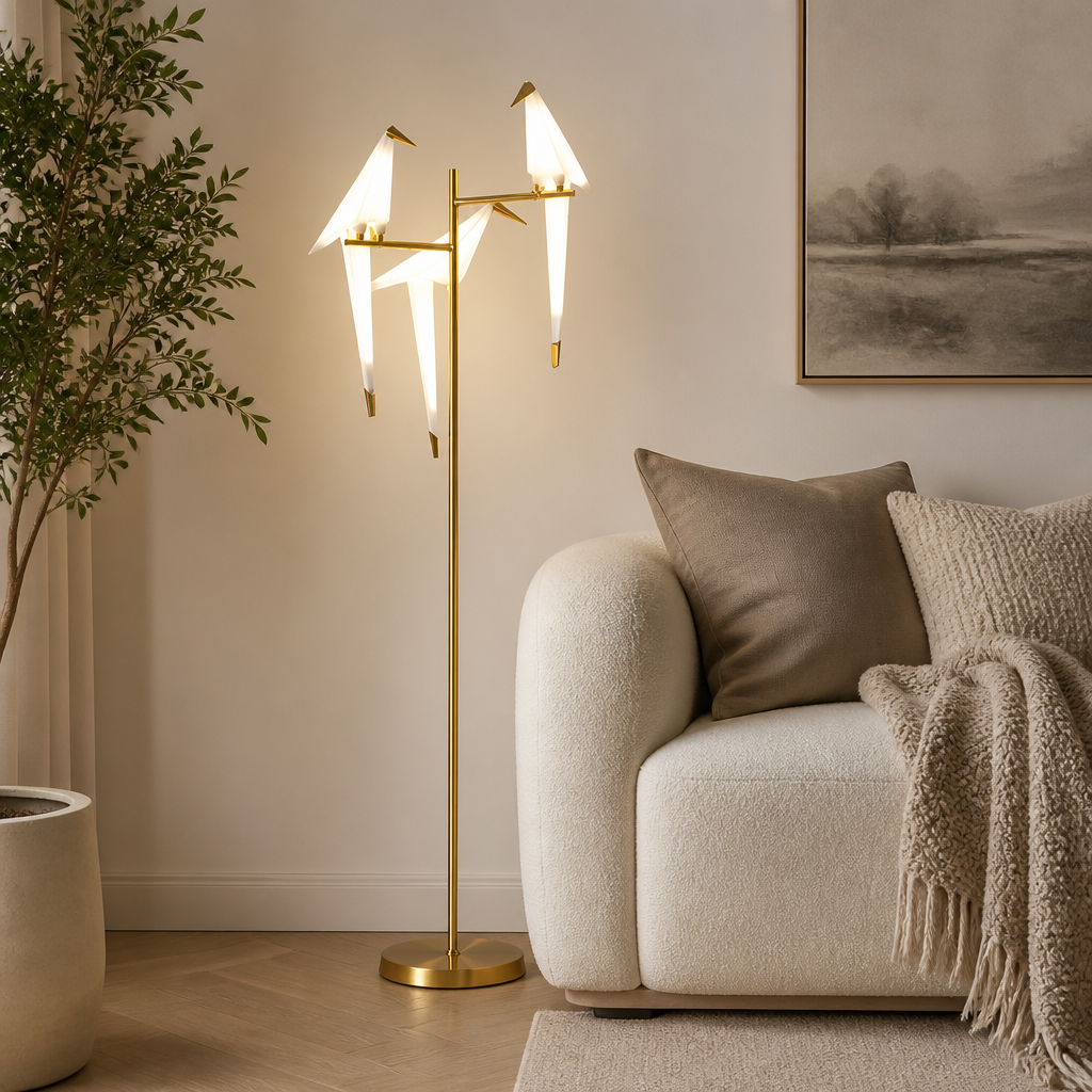 Art-Deco Gold LED Origami Bird Floor Lamp