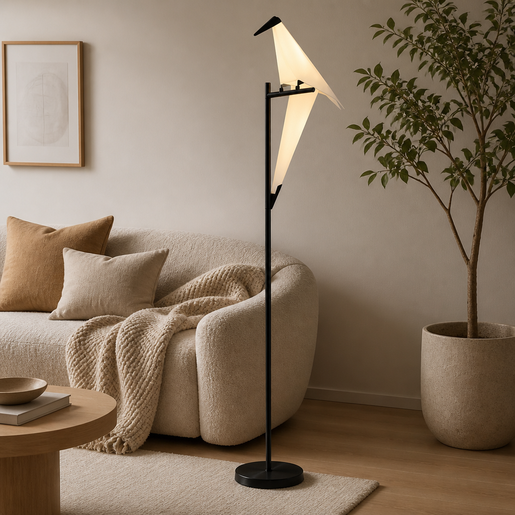 Art-Deco Gold LED Origami Bird Floor Lamp