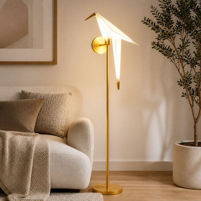 Art-Deco Gold LED Origami Bird Floor Lamp