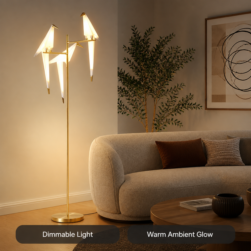 Art-Deco Gold LED Origami Bird Floor Lamp