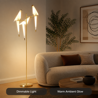 Art-Deco Gold LED Origami Bird Floor Lamp