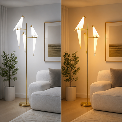 Art-Deco Gold LED Origami Bird Floor Lamp