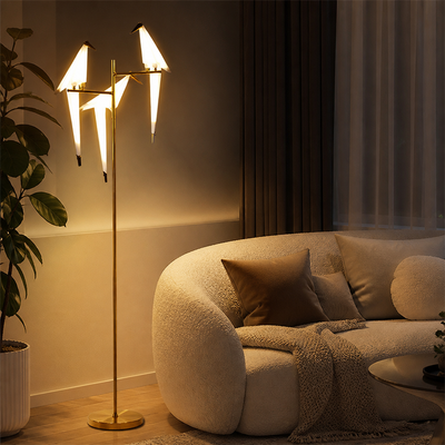 Art-Deco Gold LED Origami Bird Floor Lamp