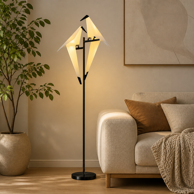 Art-Deco Gold LED Origami Bird Floor Lamp