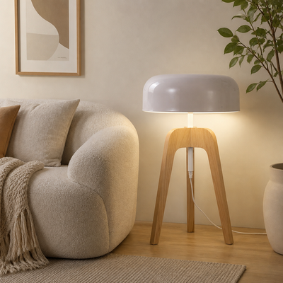 Art-Deco Wood LED Tripod Floor Lamp