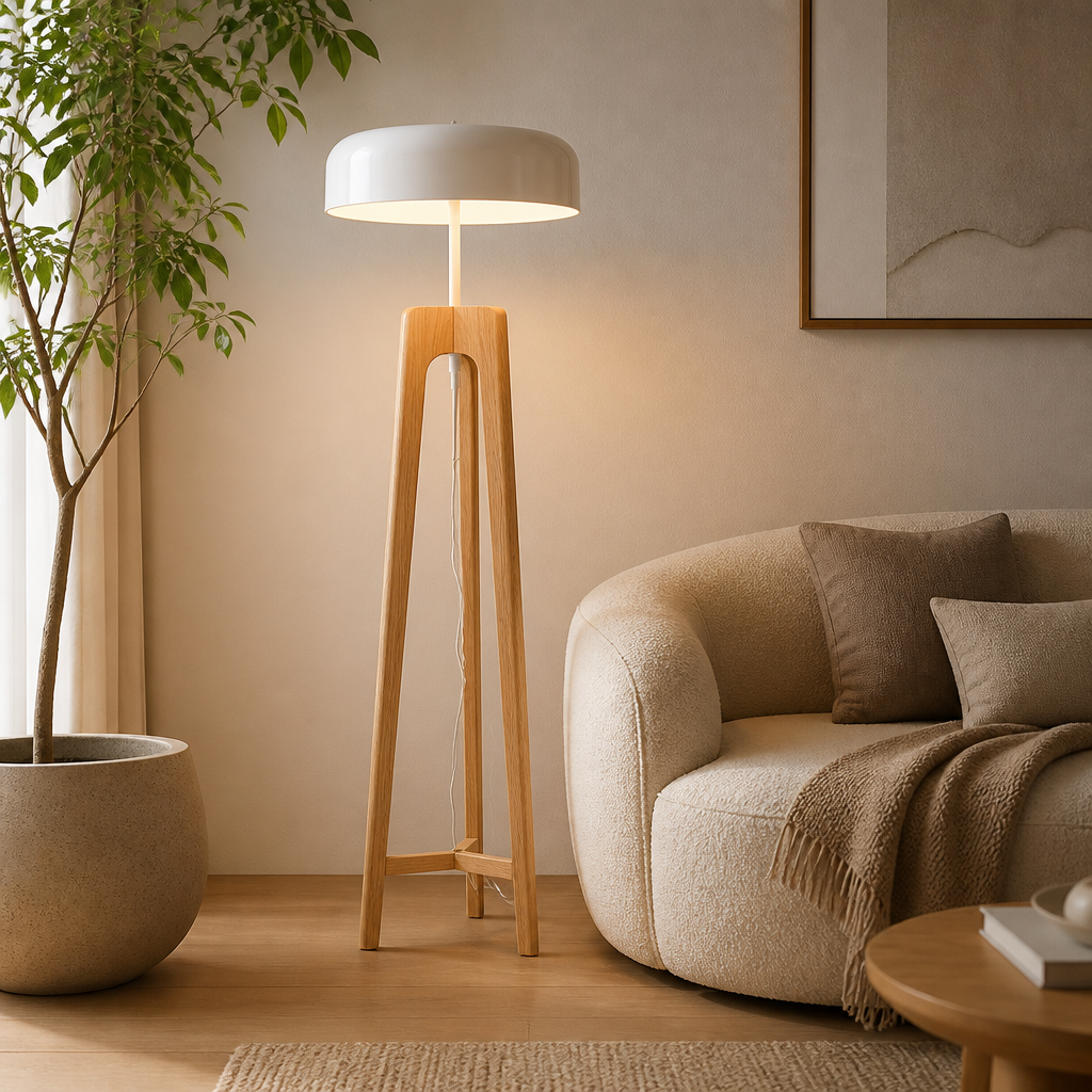 Art-Deco Wood LED Tripod Floor Lamp
