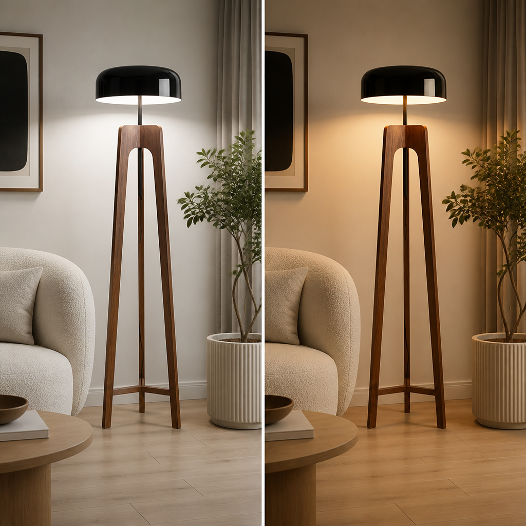 Art-Deco Wood LED Tripod Floor Lamp