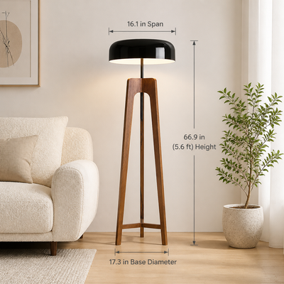 Art-Deco Wood LED Tripod Floor Lamp