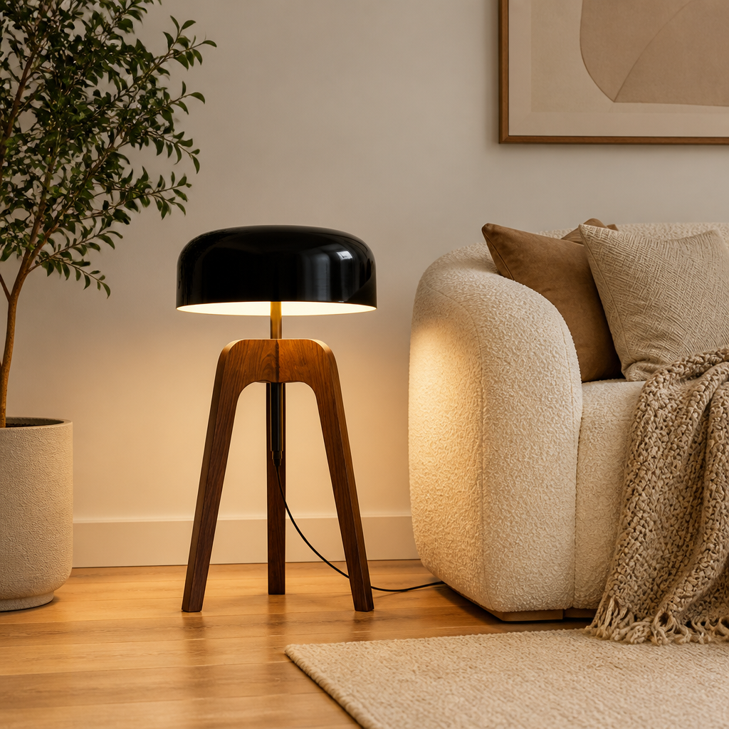 Art-Deco Wood LED Tripod Floor Lamp