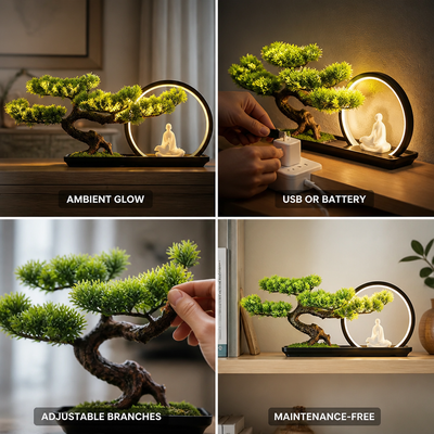 Artificial Bonsai Tree Maintenance-Free LED Lighting USB & Battery