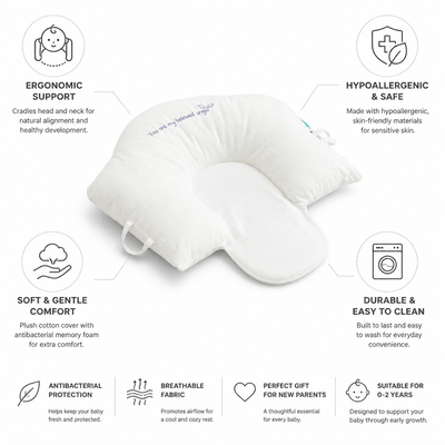 Baby Pillow Ergonomic Head & Neck Support Antibacterial Foam