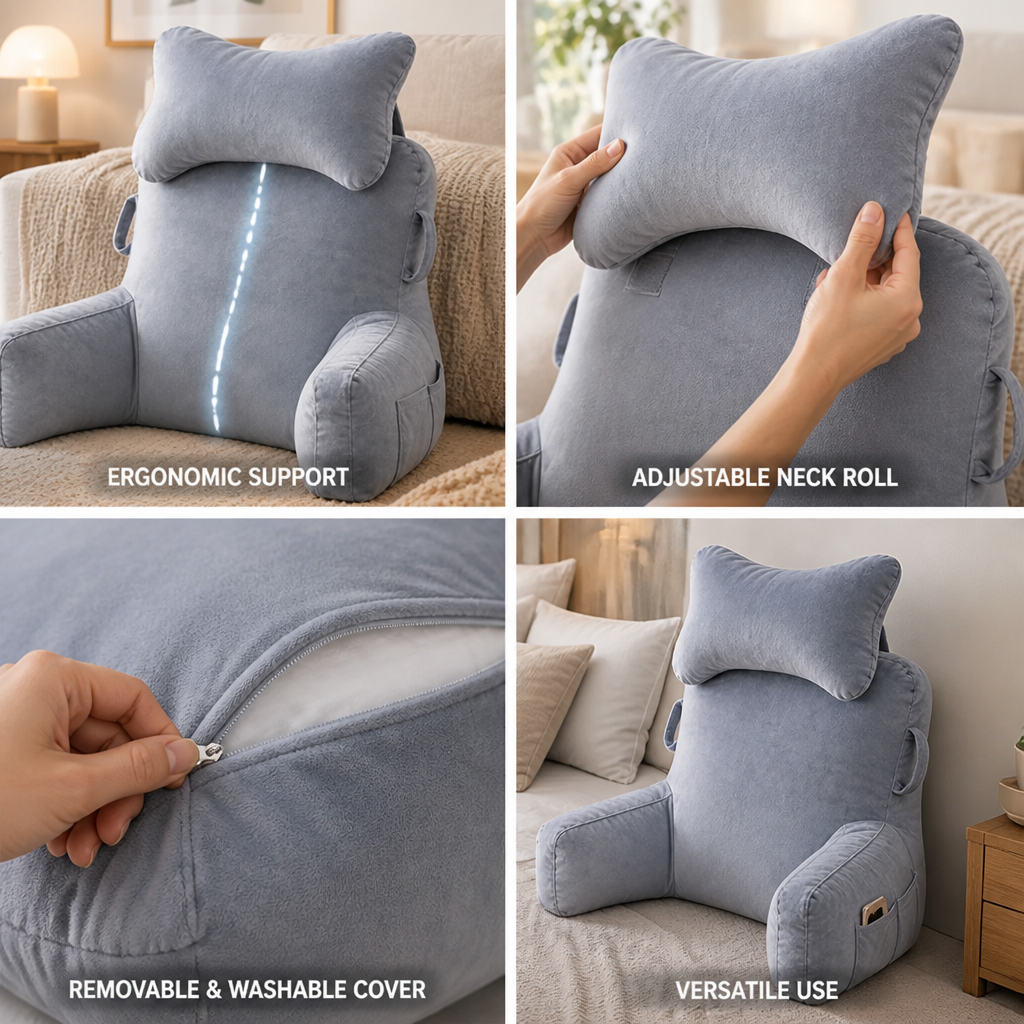 Backrest Pillow Ergonomic High Back Armrests & Neck Roll