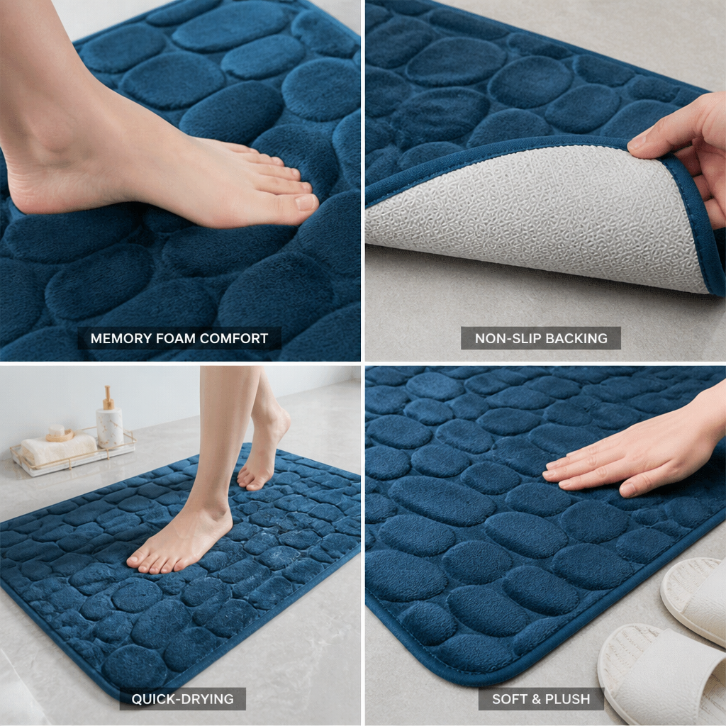 Bath Mat Memory Foam Non-Slip Backing & Quick-Drying