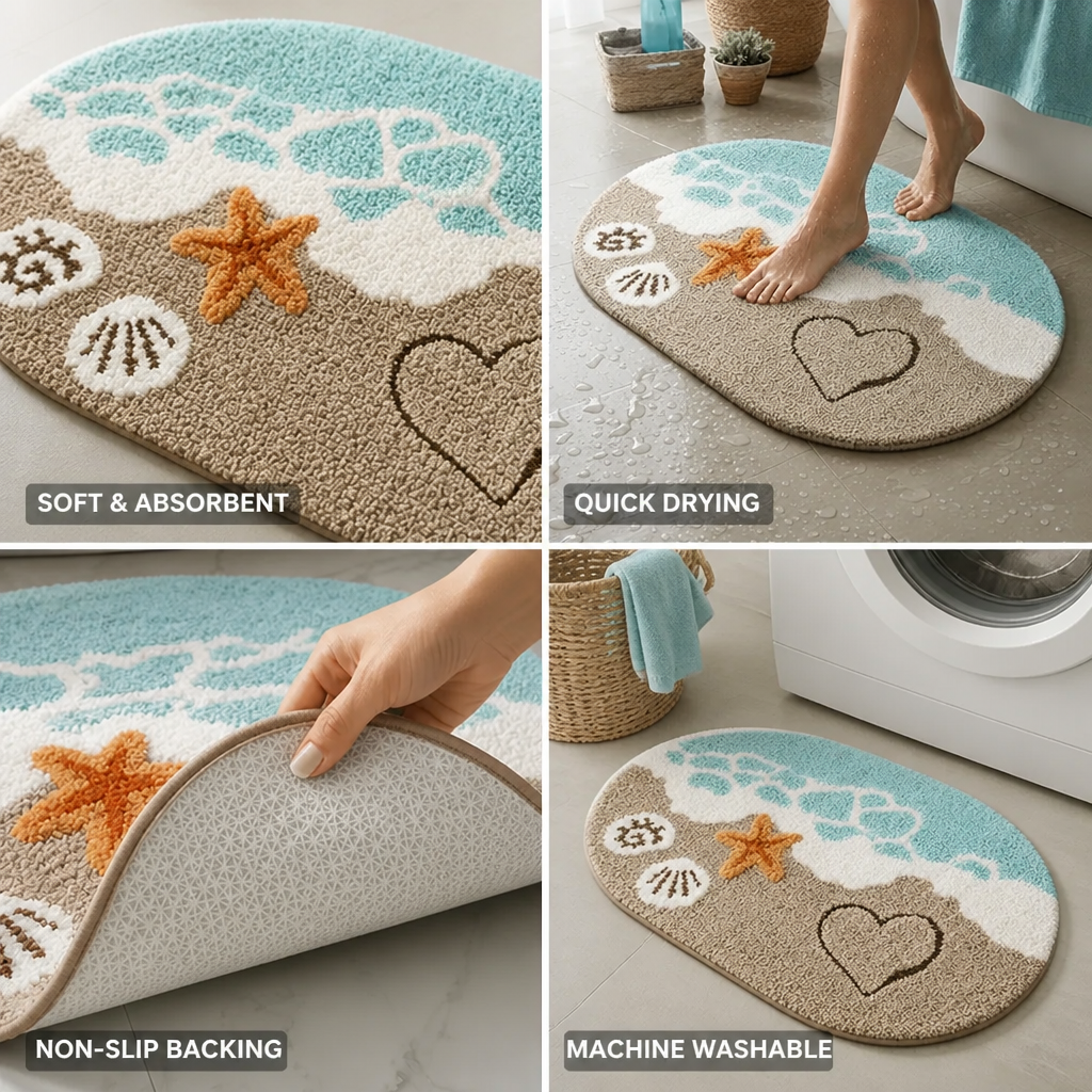 Bath Mat Oval Quick-Drying Microfiber Non-Slip Backing