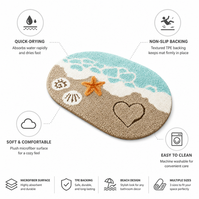 Bath Mat Oval Quick-Drying Microfiber Non-Slip Backing