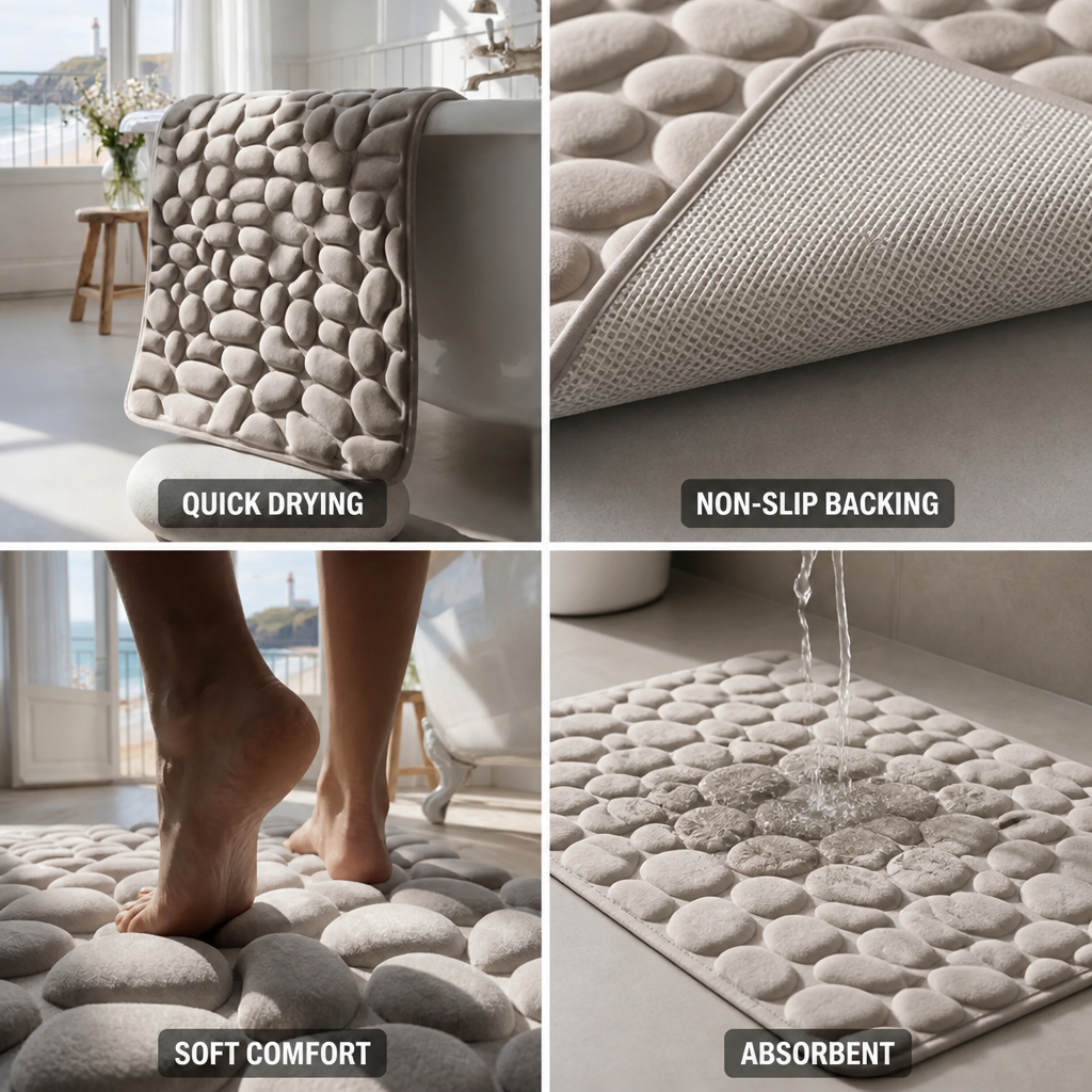 Bath Mat Quick-Drying Non-Slip Backing & Soft Comfort