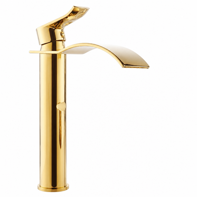 Bathroom Faucet Waterfall Spout Brass Gold-Plated Single-Handle