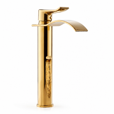 Bathroom Faucet Waterfall Spout Brass Gold-Plated Single-Handle