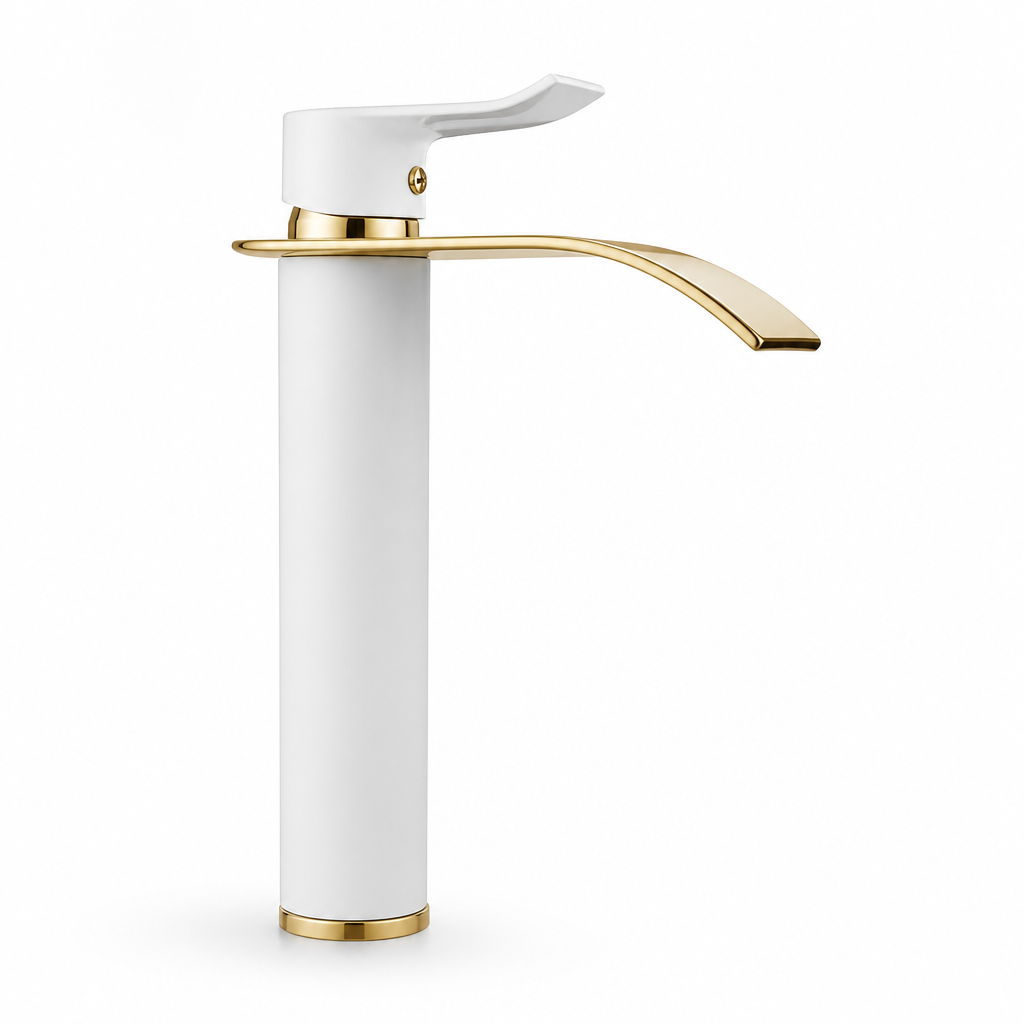 Bathroom Faucet Waterfall Spout Brass Gold-Plated Single-Handle