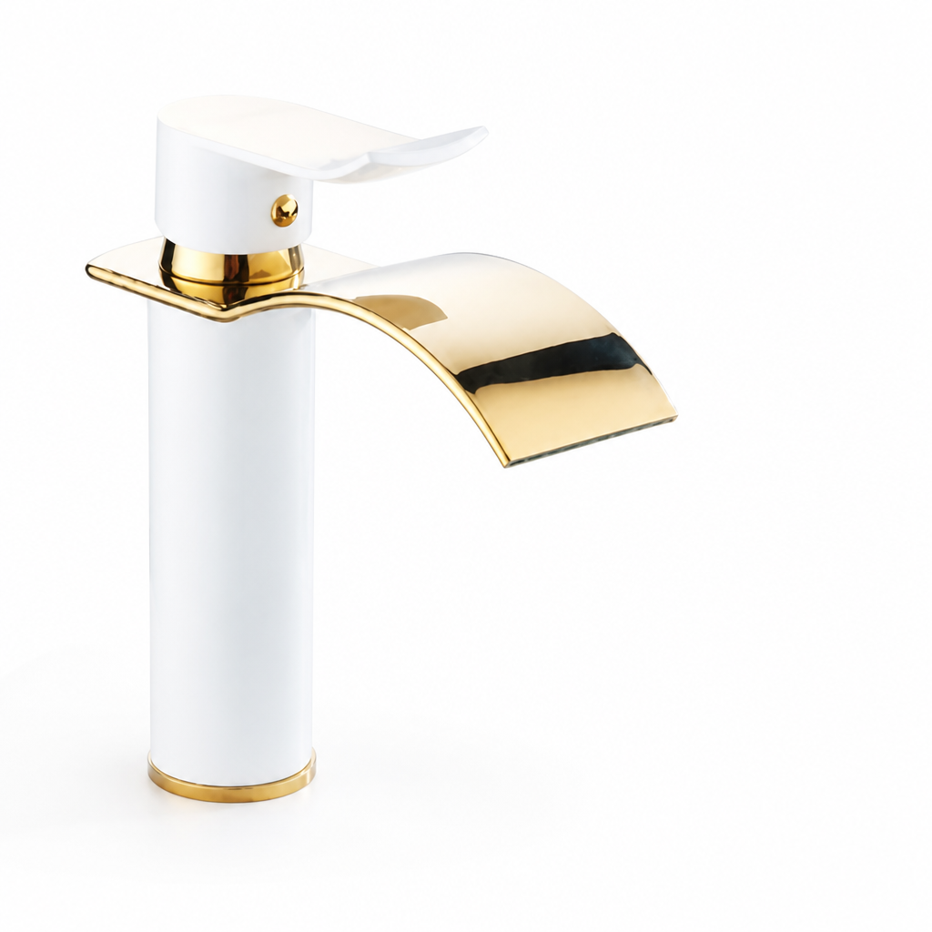 Bathroom Faucet Waterfall Spout Brass Gold-Plated Single-Handle