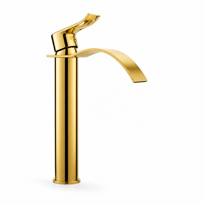Bathroom Faucet Waterfall Spout Brass Gold-Plated Single-Handle