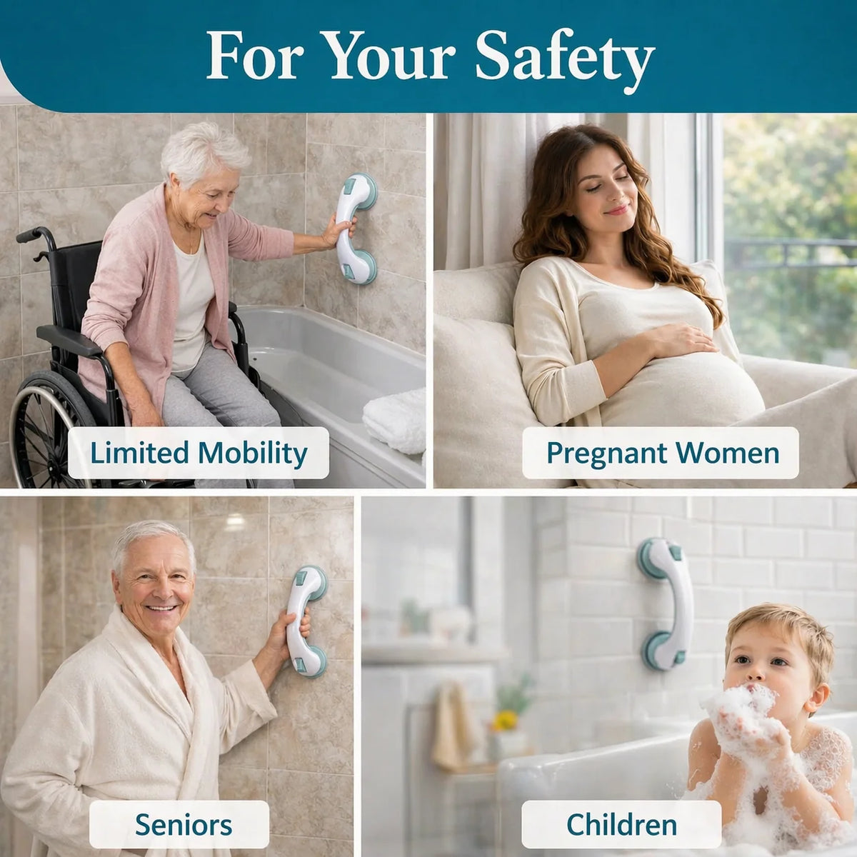 Bathroom Grab Handle Double Suction Lock 176 Lbs