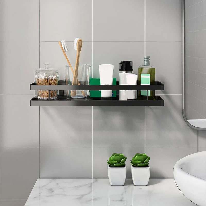 Bathroom Shelf Set Matte Black Rust-Resistant Mounting Kit