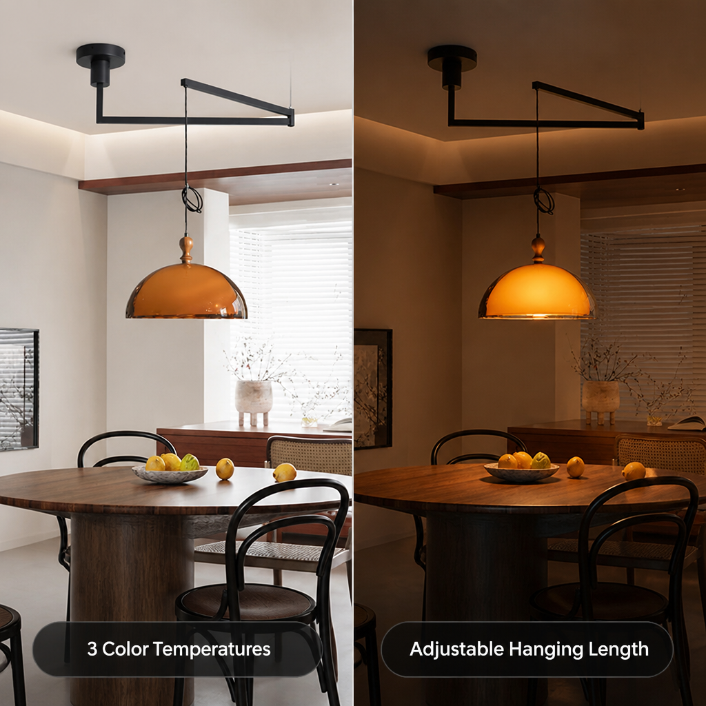 Bauhaus-Style Brown LED Adjustable Hanging Pendant Light