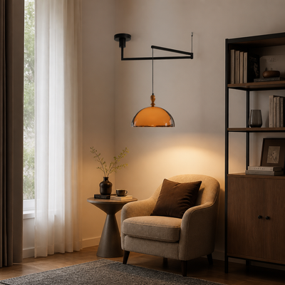Bauhaus-Style Brown LED Adjustable Hanging Pendant Light