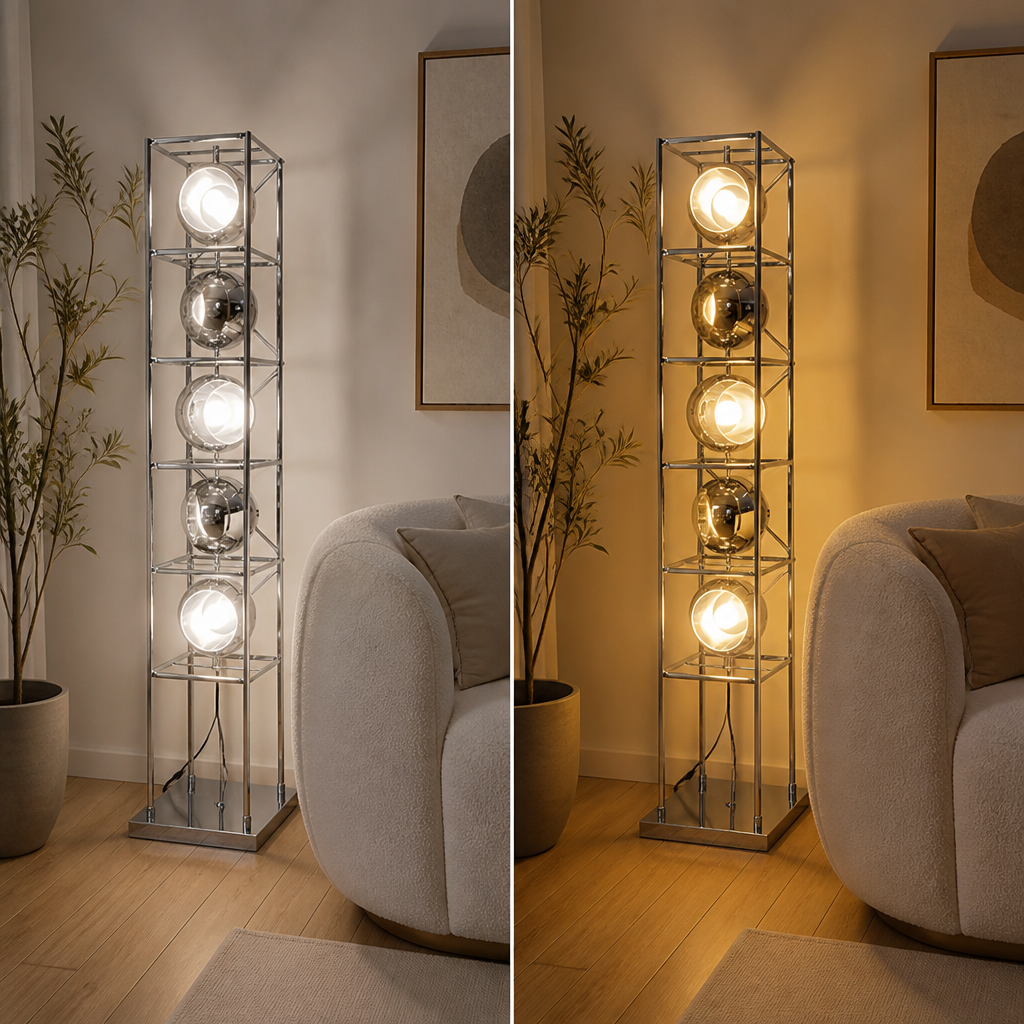 Bauhaus-Style Chrome Metal LED Floor Lamp
