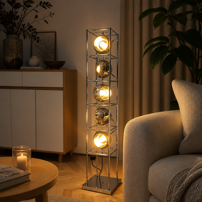 Bauhaus-Style Chrome Metal LED Floor Lamp