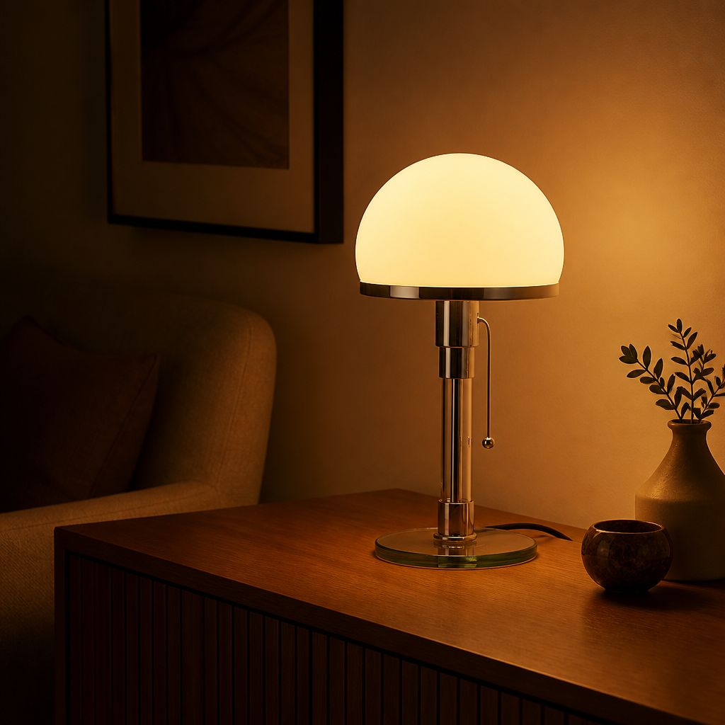 Bauhaus-Style Glass & Iron Touch Table Lamp