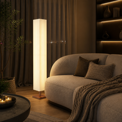 Bauhaus-Style Wood LED Hand-Knitted Floor Lamp