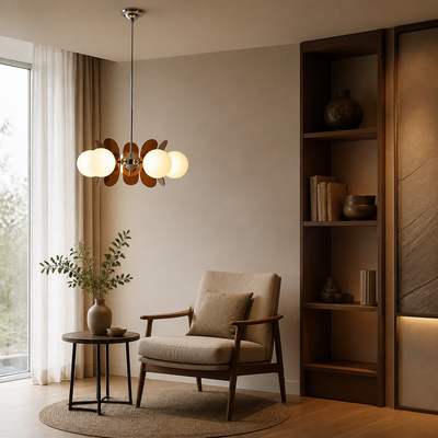 Bauhaus-Style Wood & Metal Magic Bean Chandelier