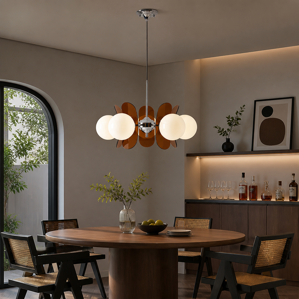 Bauhaus-Style Wood & Metal Magic Bean Chandelier