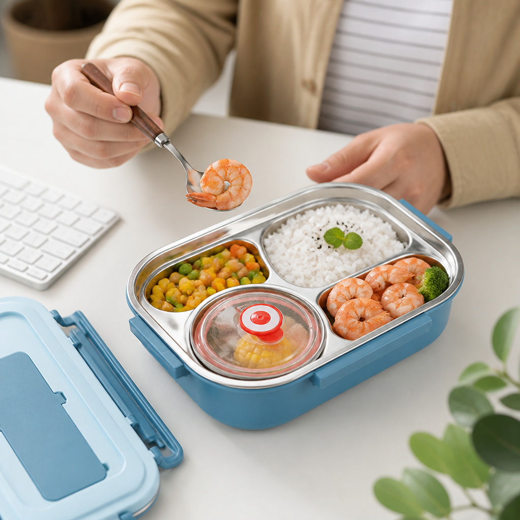 Bento Lunch Box Stainless Steel 4-Compartment Portable & Reusable