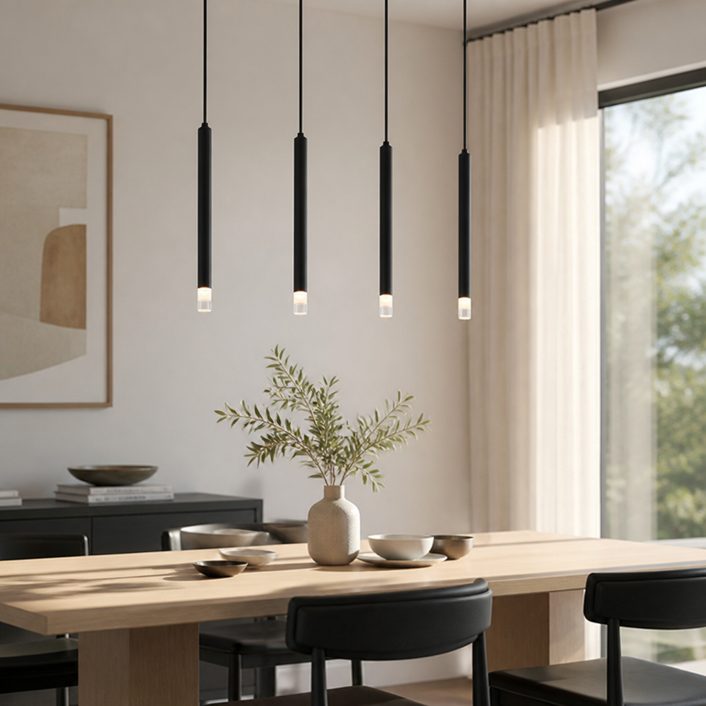 Black Metal & Glass 4-Light Pendant Light