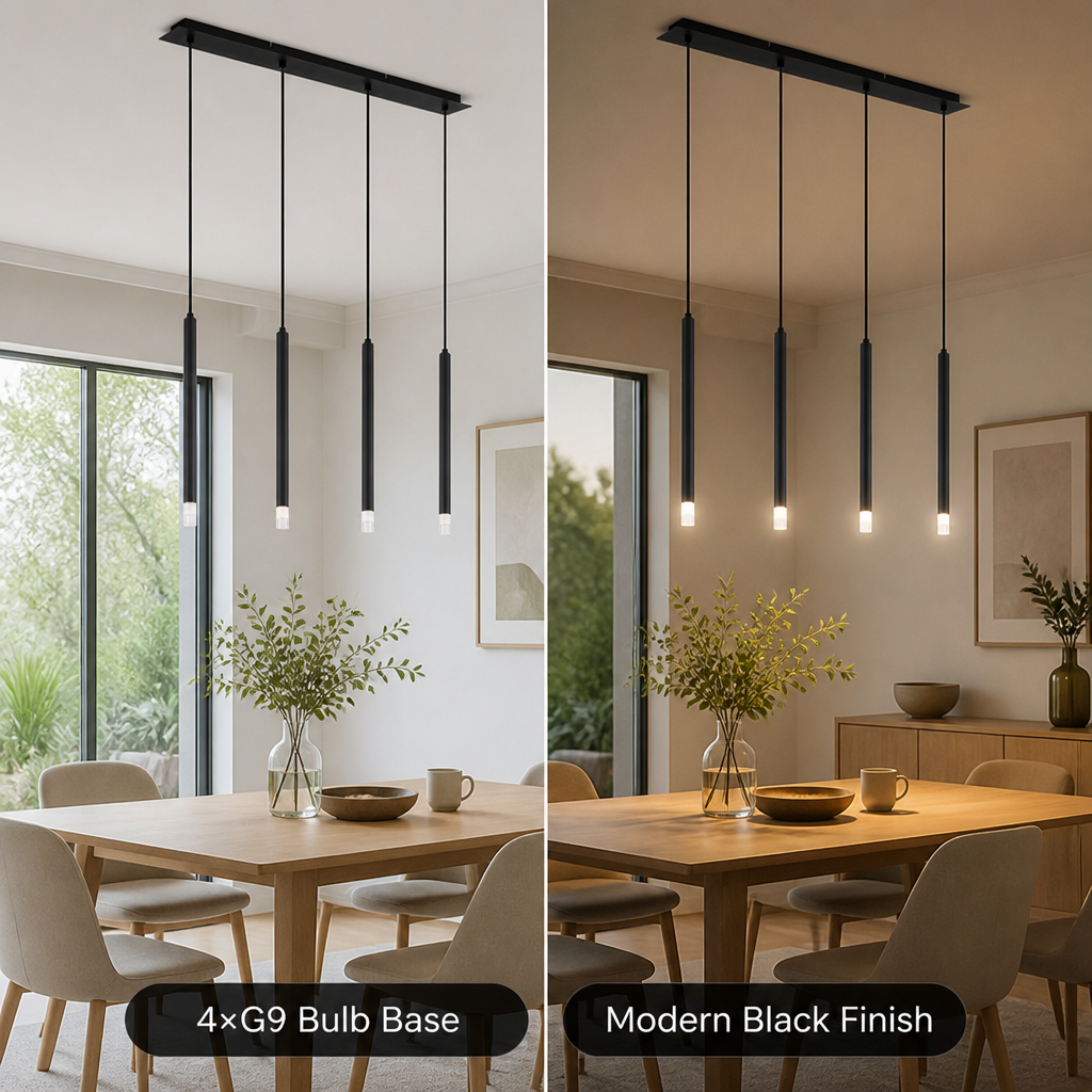 Black Metal & Glass 4-Light Pendant Light