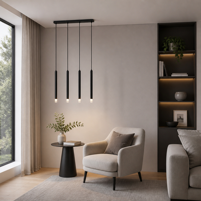 Black Metal & Glass 4-Light Pendant Light