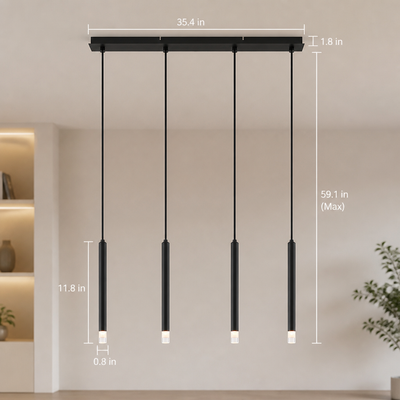 Black Metal & Glass 4-Light Pendant Light