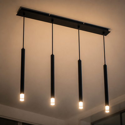 Black Metal & Glass 4-Light Pendant Light