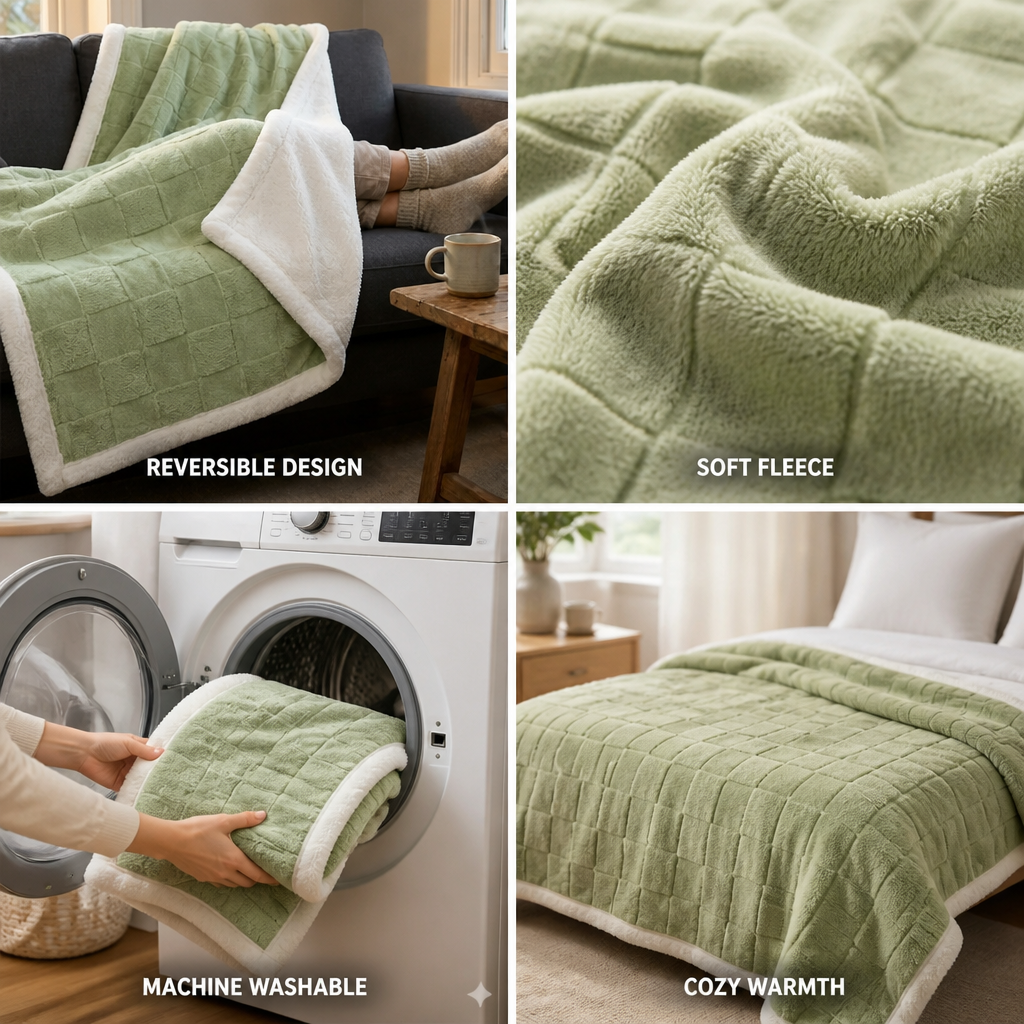 Blanket Reversible Checkered Soft Fleece Machine Washable
